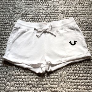 True Religion comfy white shorts with beaded logo